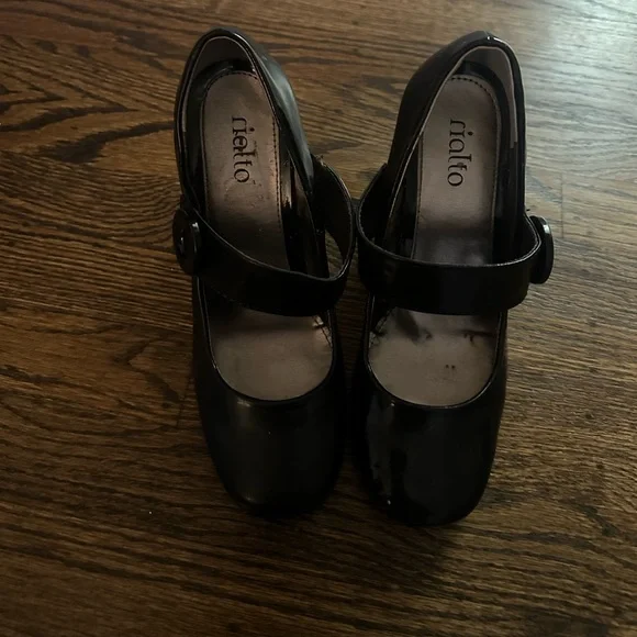 vintage shiny black mary jane heels coquette shoe - Picture 3 of 4